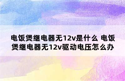 电饭煲继电器无12v是什么 电饭煲继电器无12v驱动电压怎么办